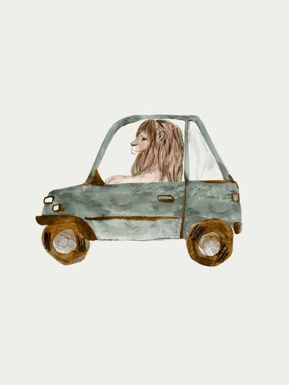 Poster Lion in car