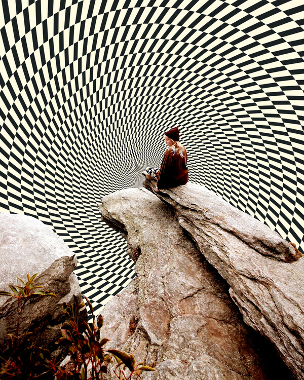 Poster Illusionary Meditation - Opart Contemporary Collage Design
