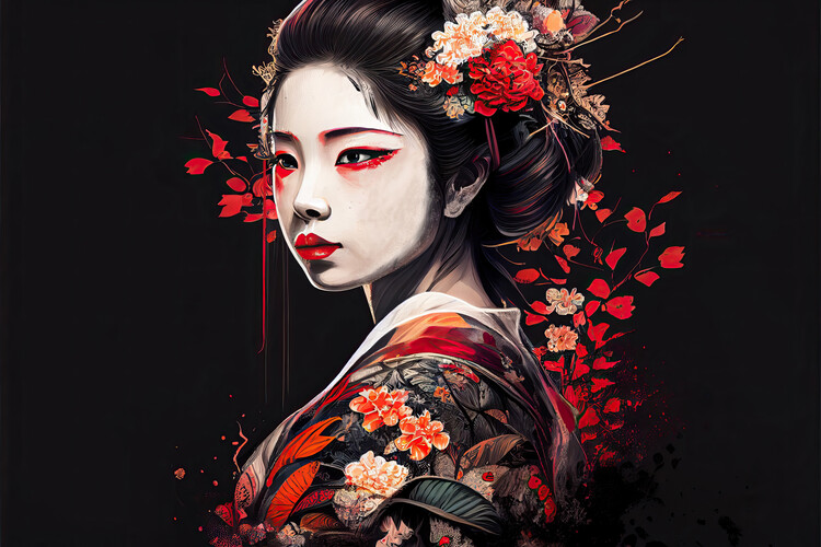 Плакат Geisha on a black background
