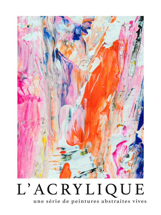 Plakát L'acrylique No.1 (Modern Abstract Painting in Pink)