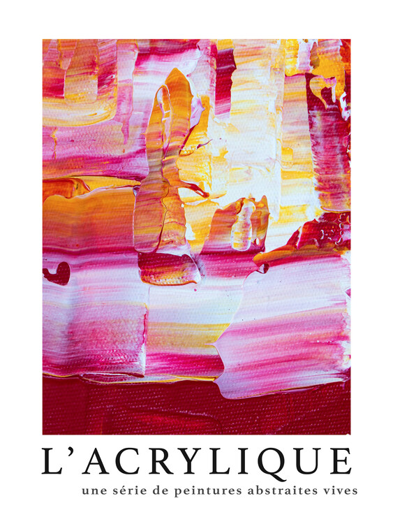 Plakát L'acrylique No.5 (Modern Abstract Painting in Pink)