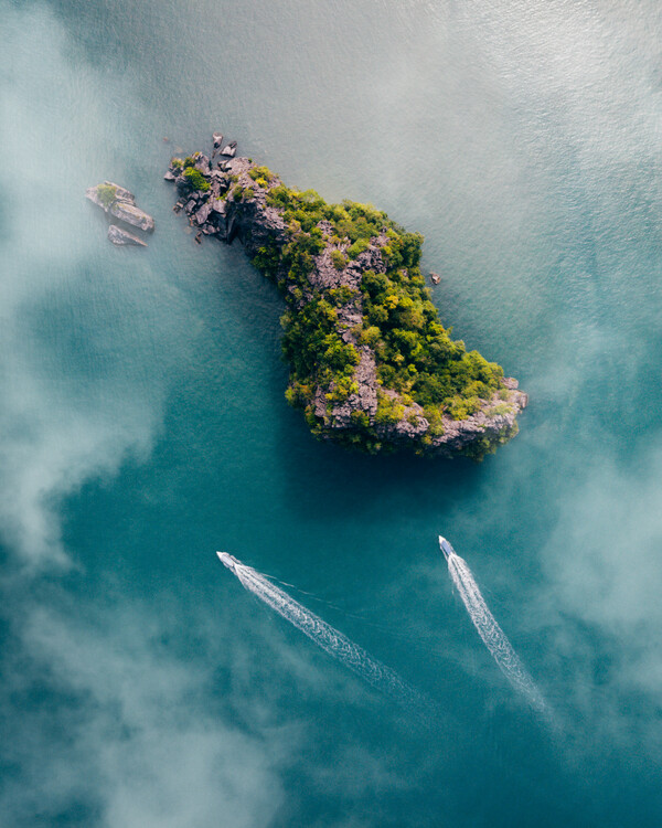 Poster Top down island and boats