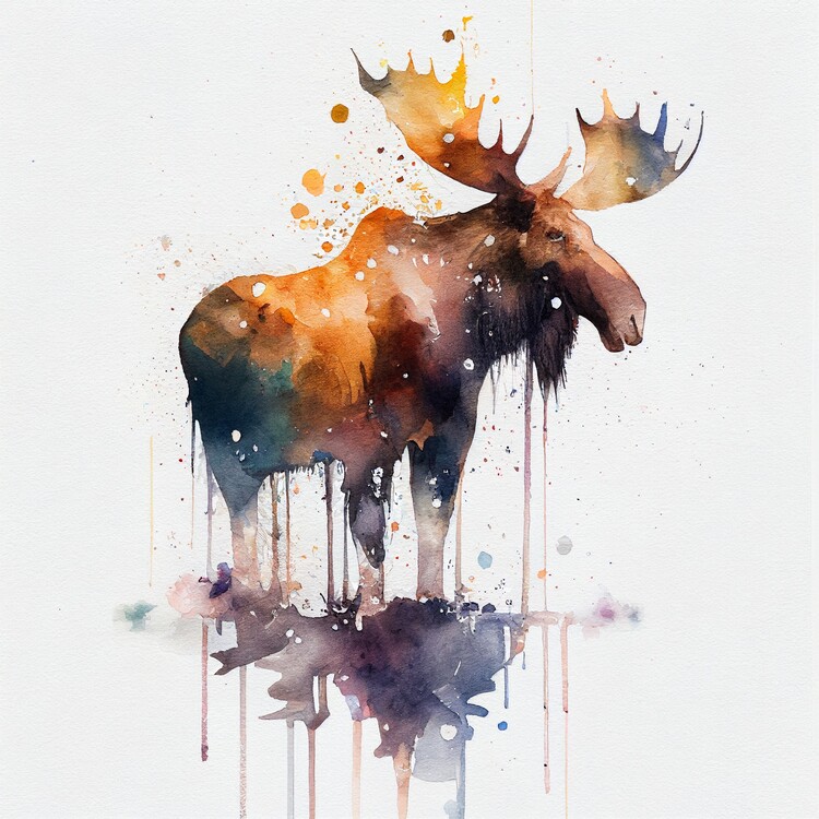 Poster Moose, water color painting
