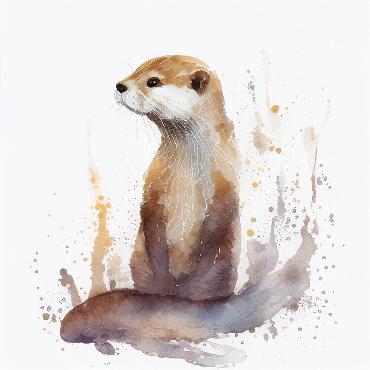 Poster Otter, Water color painting