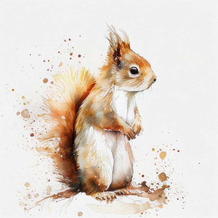 Poster Squirrel, watercolor, white background, minimalist, Cute