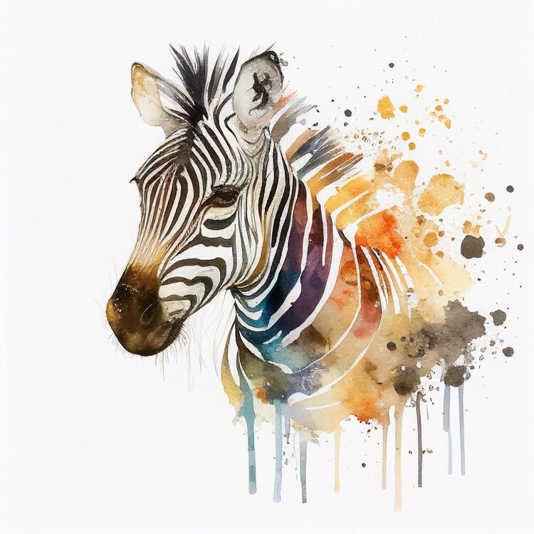 Poster Zebra, watercolor image, minimalist, warm colors