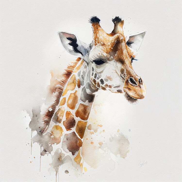 Poster Giraffe, watercolor image, minimalist, warm colors