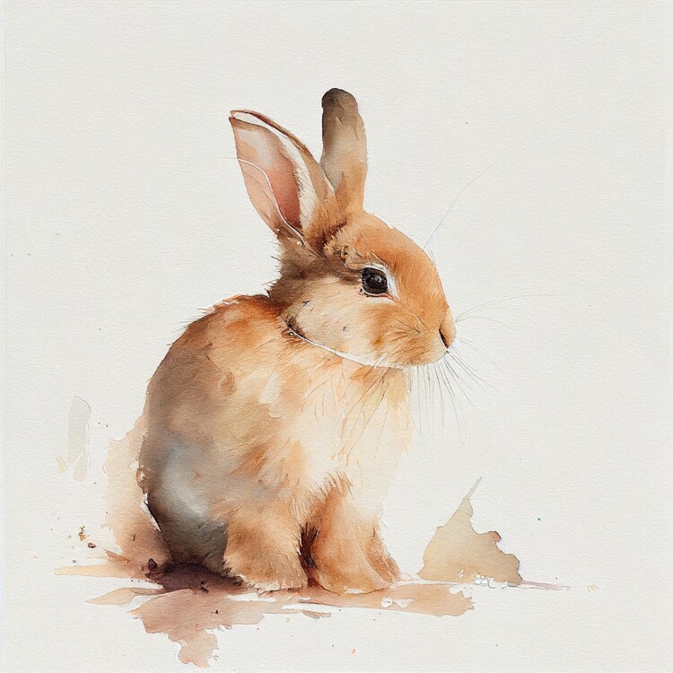 Poster Bunny, watercolor image, minimalist, warm colors