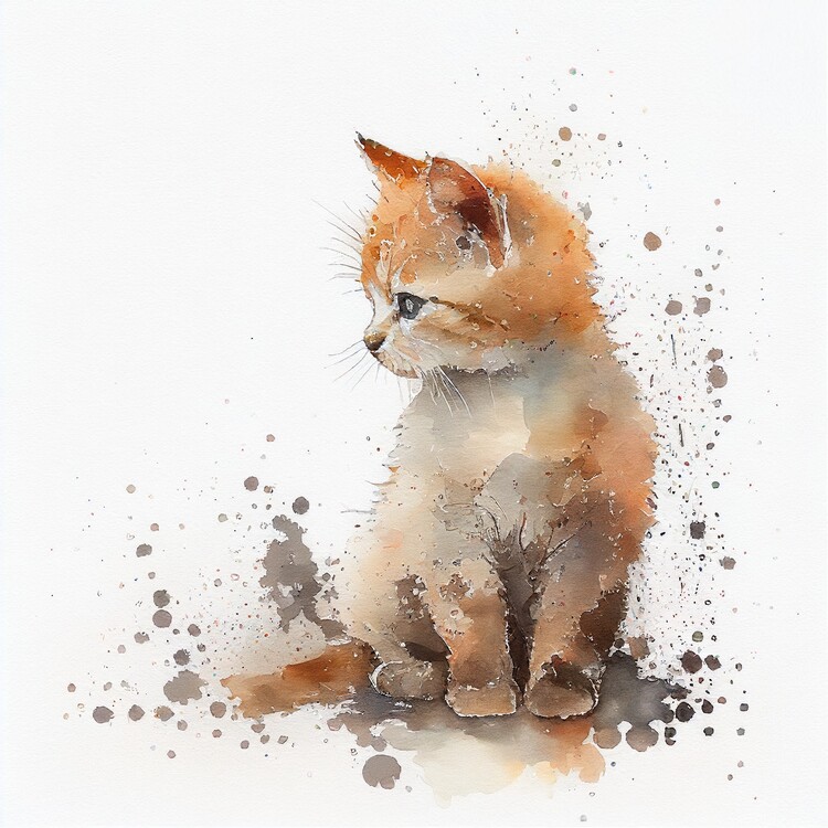 Poster Kitten, Cat, watercolor image, minimalist, warm colors