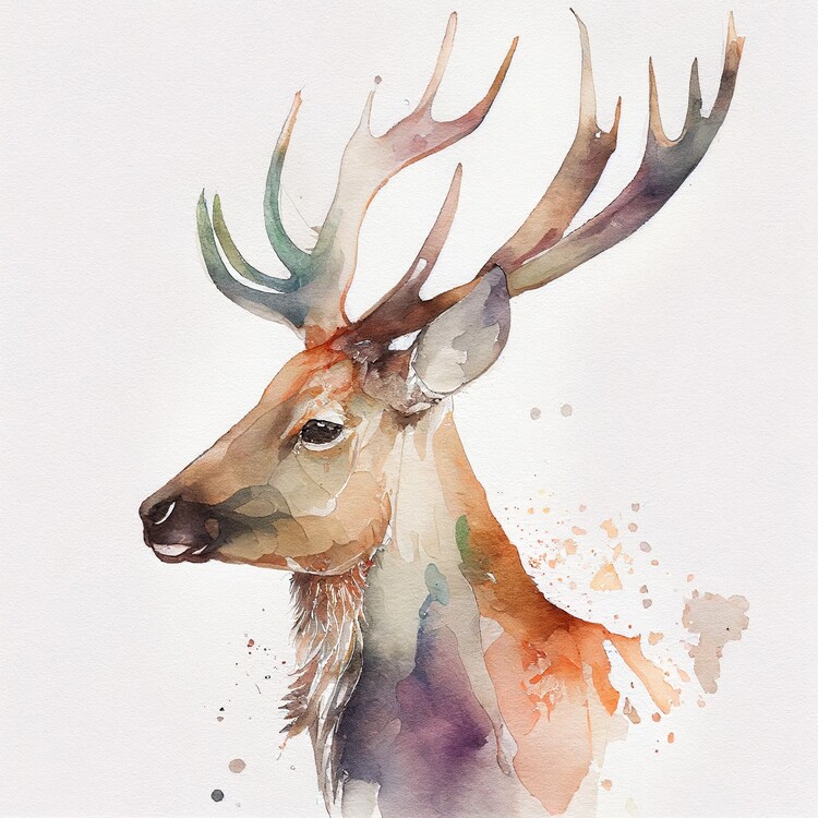 Poster Deer, watercolor image, minimalist, warm colors