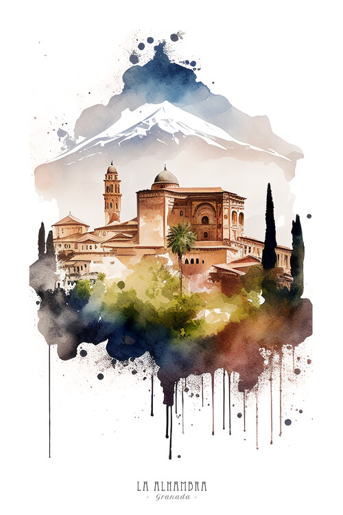 Poster Alhambra Granada Landscape Inspiration Watercolor Aquarell