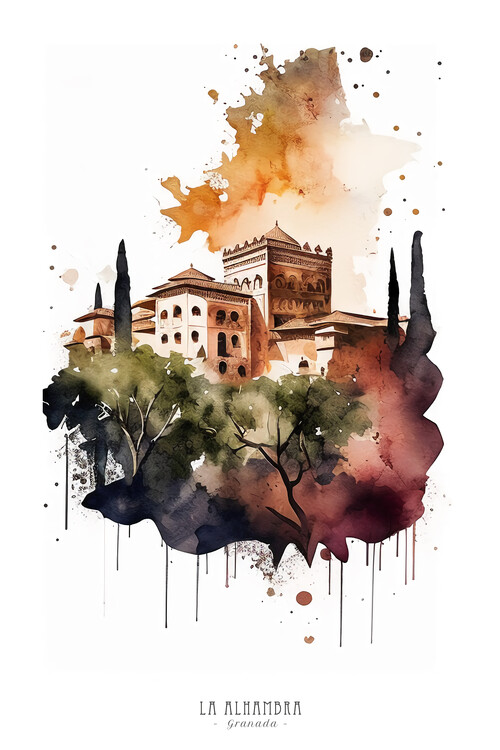 Poster Alhambra Granada Landscape Inspiration Watercolor Aquarell