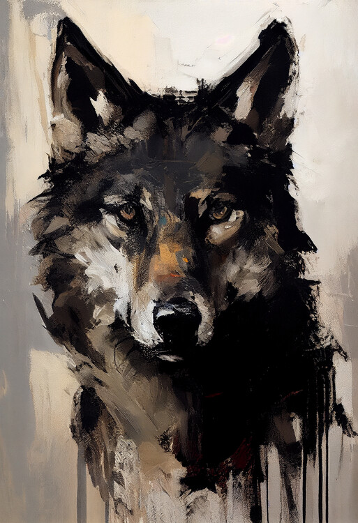 Poster Wolf Painting Neutral colors nr. 1