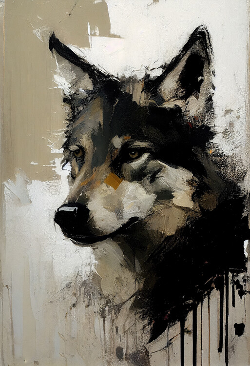 Poster Wolf Painting Neutral colors nr. 2