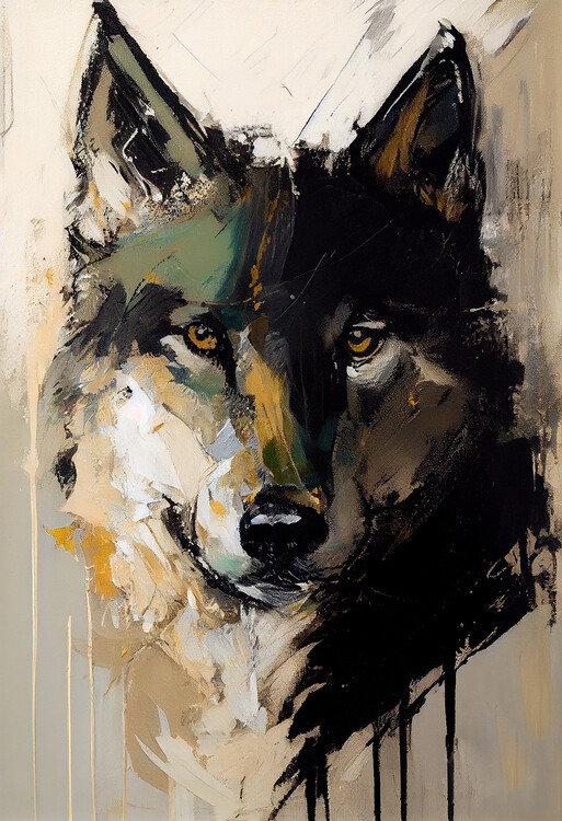 Poster Wolf Painting Neutral colors nr. 3
