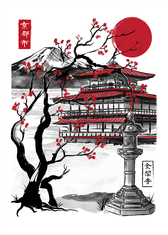 Плакат Temple of the Golden Pavilion sumi e