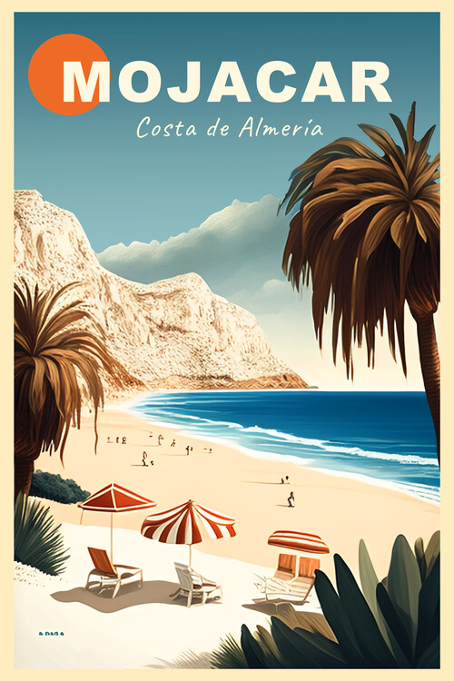 Poster MOJACAR in Almeria, white village, Beach Vintage Travel