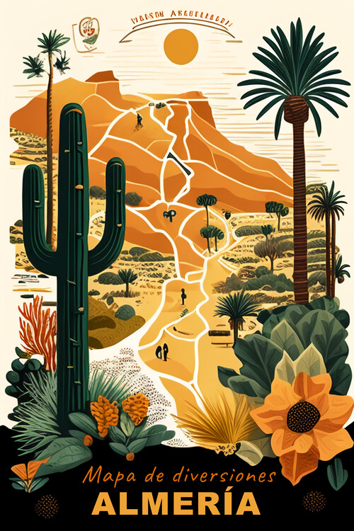 Poster ALMERIA, Mapa de diversiones, Cabo de Gata, Tabernas