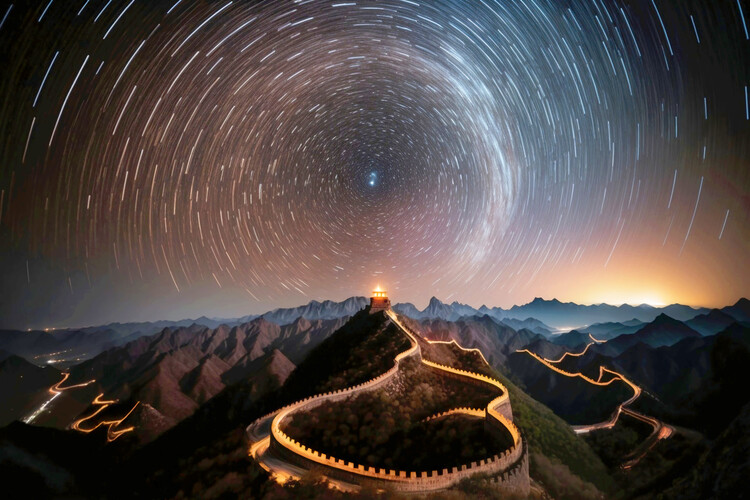 Poster The Great Wall Of China by Night Circumpolar Timelapse View