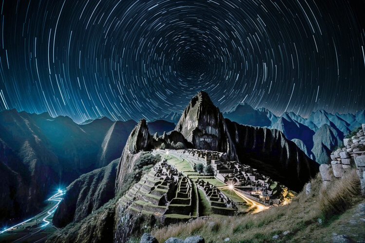Poster Machu Pichu, Inca Ruins Peru, Night Circumpolar Timelapse