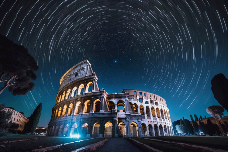 Poster Colosseum / Coliseum Rome Italy, Night Circumpolar Timelapse