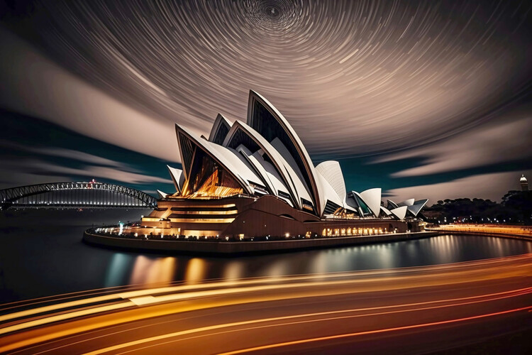 Poster Sydney Skyline Bay Opera House Nigth Circumpolar Timelapse