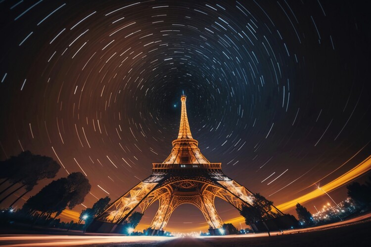 Poster Paris, France, Eiffel Tower by Nigth Circumpolar Timelapse