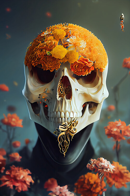 Плакат Skull and marigold