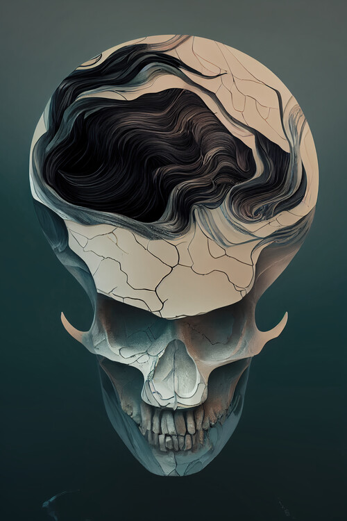 Plakat Skull with hair