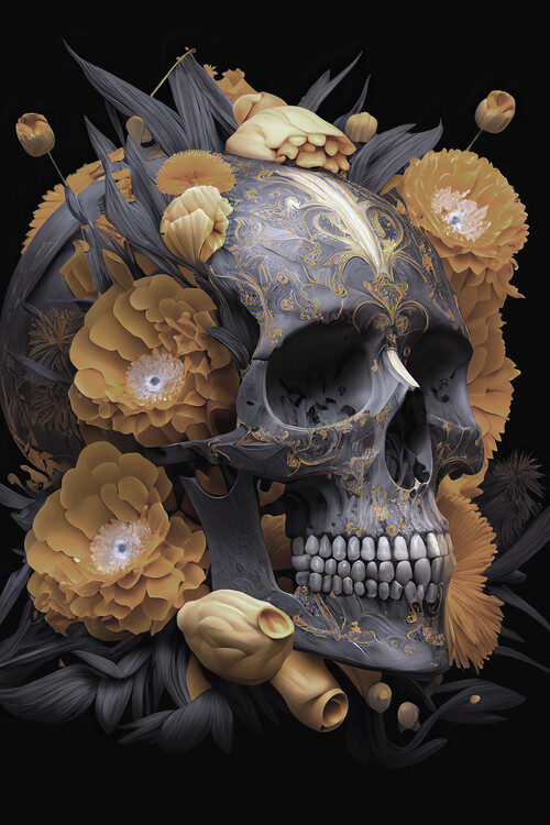 Плакат Skull with marigold