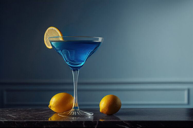 Плакат Blue cocktail glass in a blue luxury interior