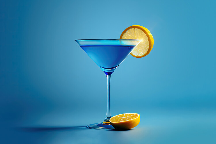 Плакат Blue cocktail glass in a blue luxury interior