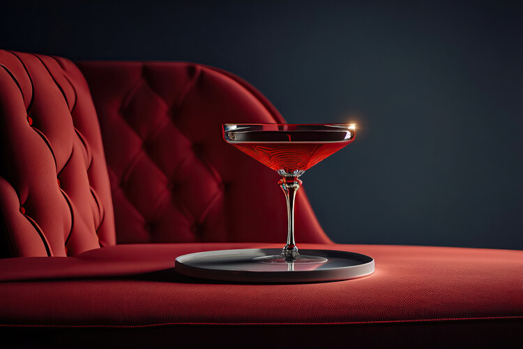 Плакат Red cocktail glass in a red luxury interior