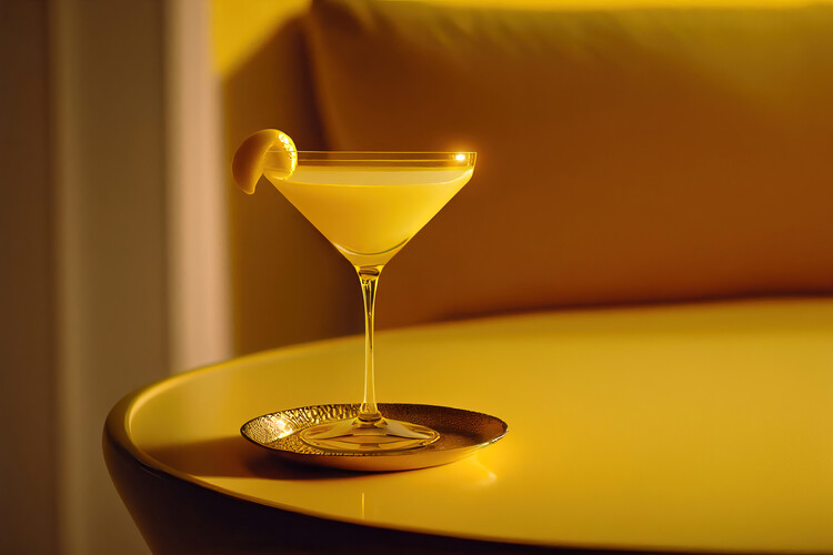 Плакат Yellow cocktail glass in a yellow luxury interior