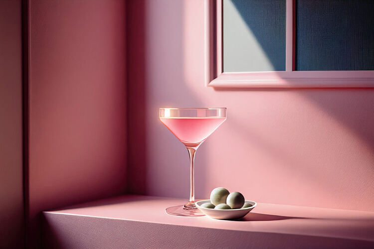 Canvas-taulu Pink cocktail glass in a pink luxury interior