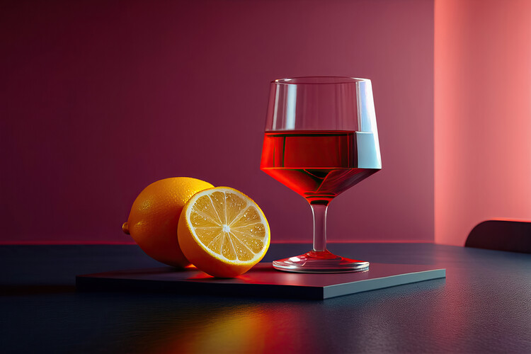 Плакат Red cocktail glass in a red luxury interior