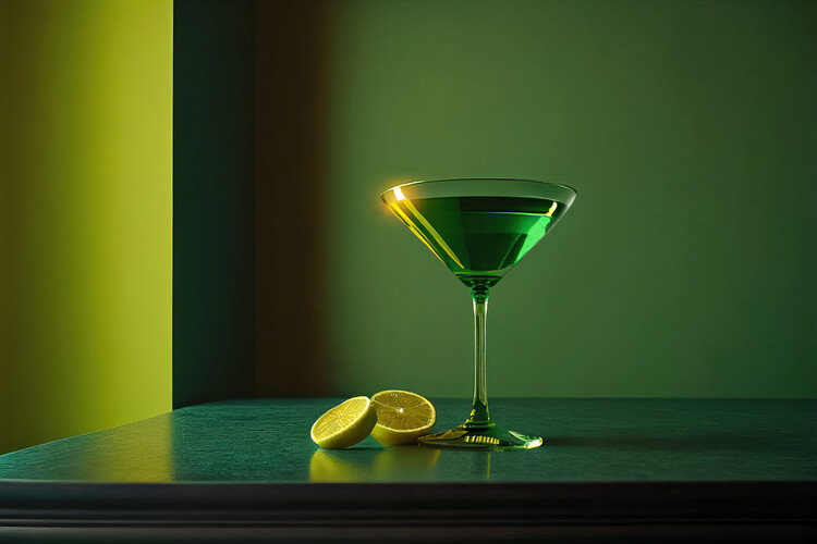 Плакат Green cocktail glass in a green luxury interior