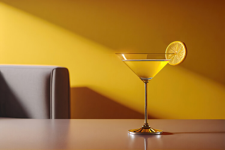 Плакат Yellow cocktail glass in a yellow luxury interior