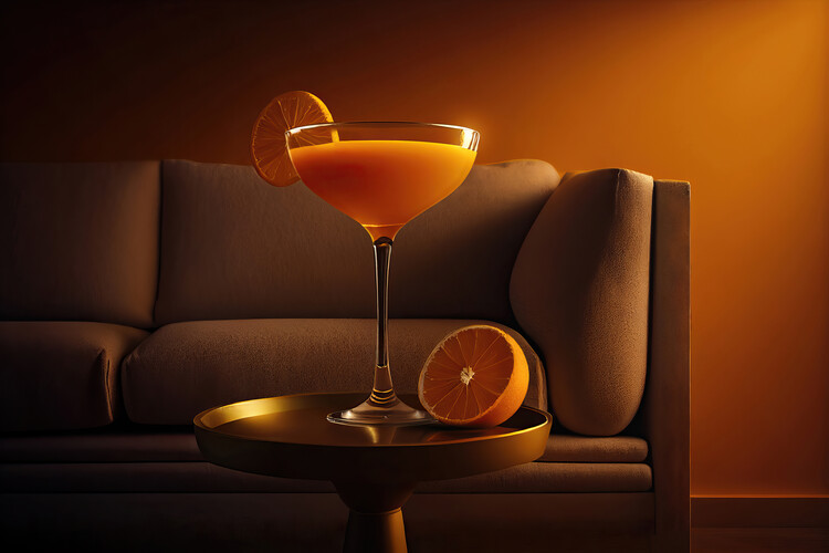 Плакат Orange cocktail glass in a orange luxury interior