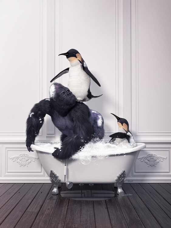Poster Penguin in Tub Print Wall Art,Penguin Photo, Penguin Art