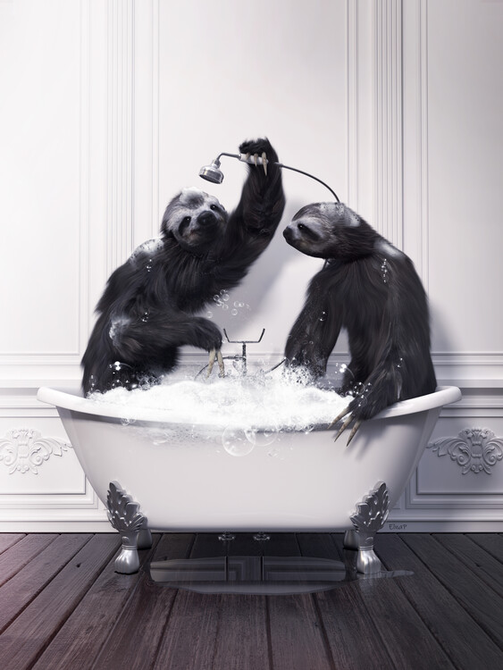 Poster Sloth in the bathtub Wall Art, bath art, bathtime art, Sloth