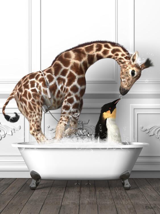 Poster Penguins in Tub Print Wall Art, penguin Photo, Animals art