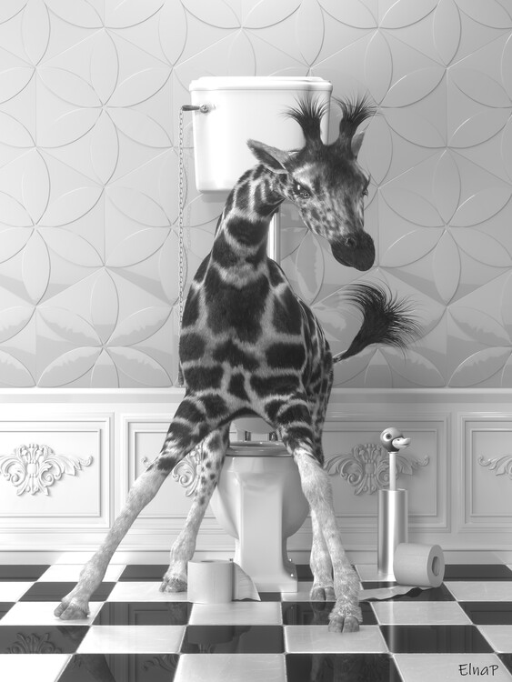 Poster Giraffe in the toilet Wall Art, Giraffe Photo, Giraffe Art