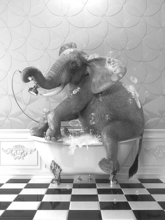 Poster Elephant in the bathtub Wall Art, Elephant Photo, animal Art