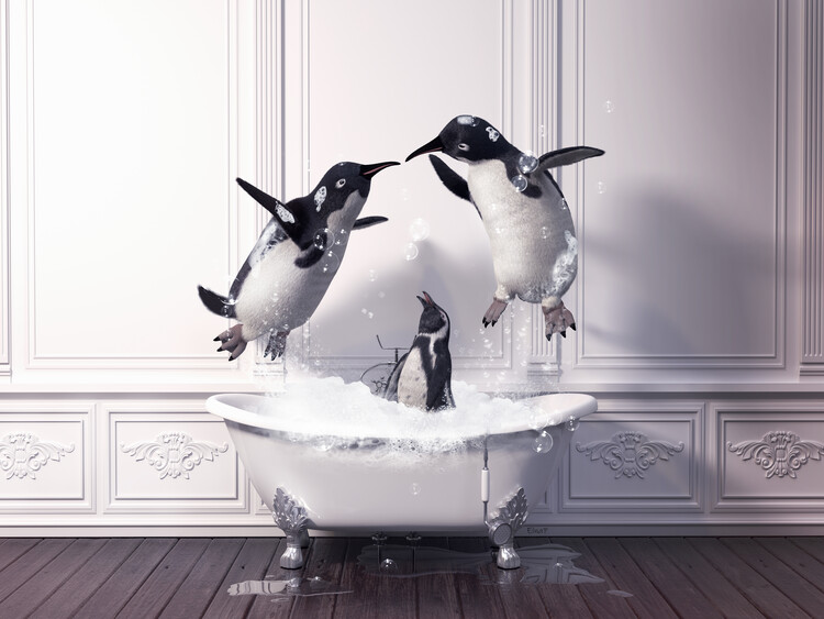 Poster Penguins in Tub Print Wall Art,penguin art,penguin lover