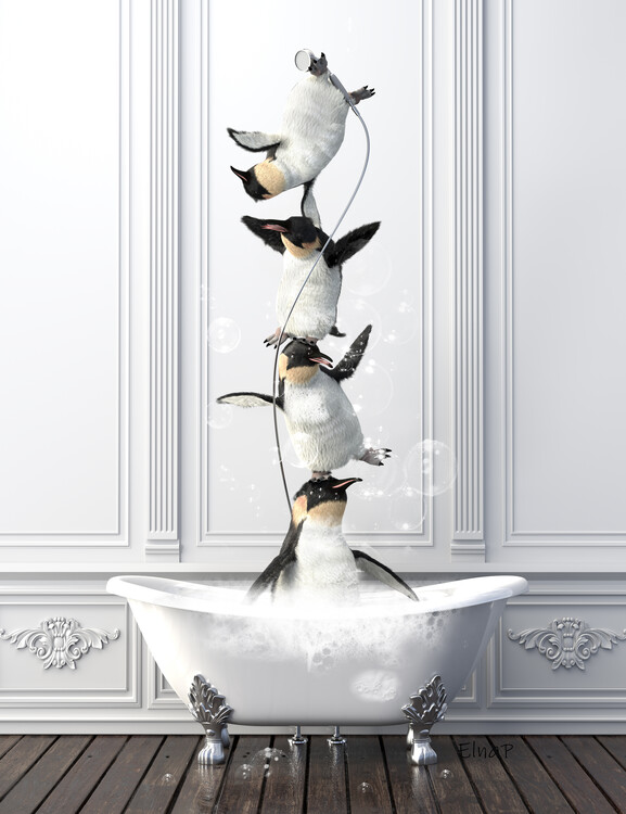 Poster Penguins in Tub Print Wall Art, penguin Photo, penguin art