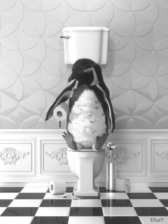 Poster Penguins in the toilet Wall Art, penguin Photo, penguin Art