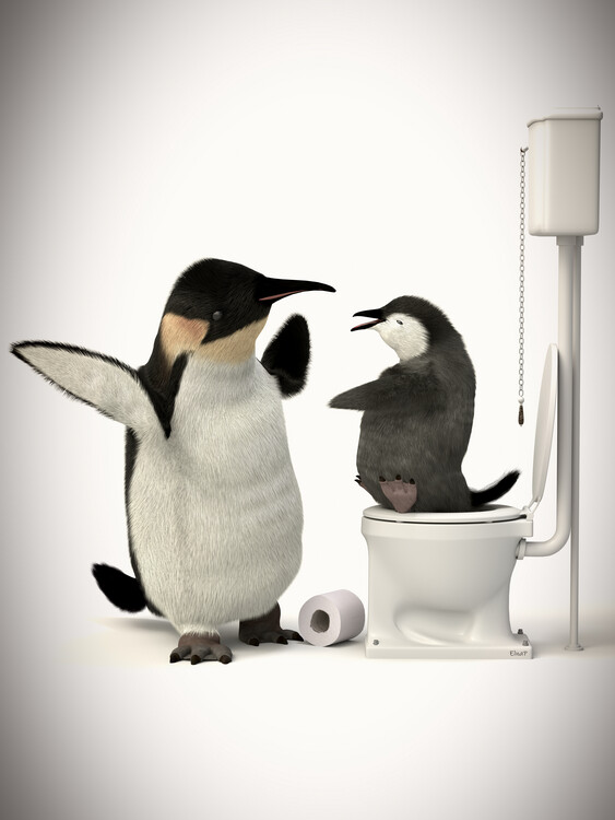 Poster Penguin in the toilet, animal print in the toilet, funny art