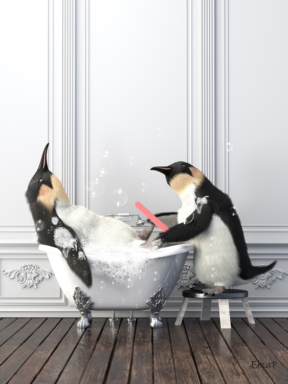 Poster Penguins in Tub Print Wall Art,Animals in Bath Tub