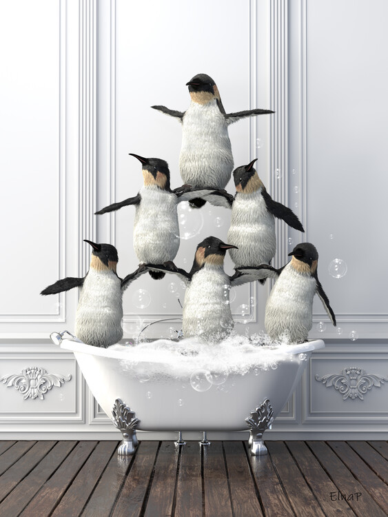 Poster Penguins in Tub Print Wall Art,penguin Photo, penguin Art